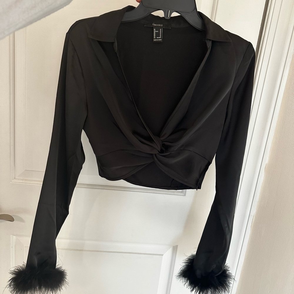 Black Feather Crop Top